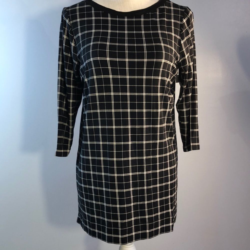 J. Jill Wearever Tunic Collection Windowpane Black & White Stretch Small 👍